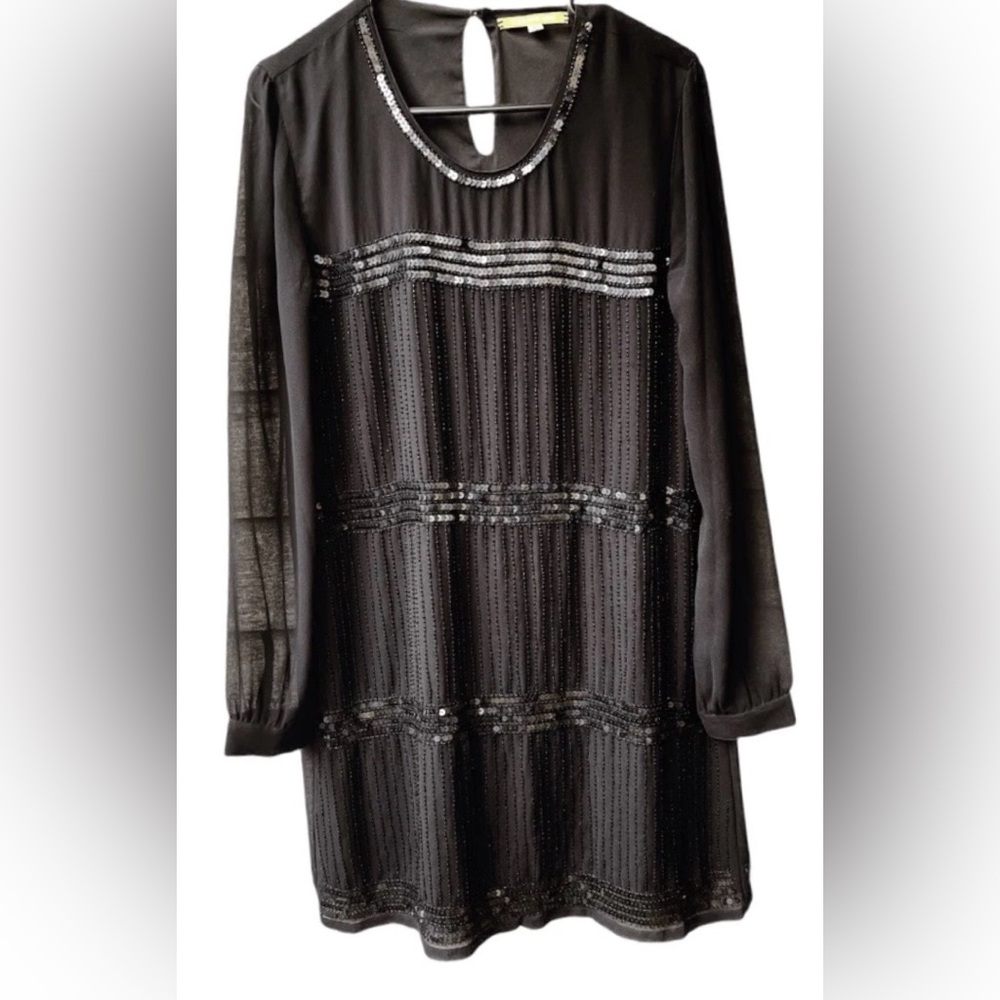 Gianni Bini sheer sleeve sheath with sequins details EUC